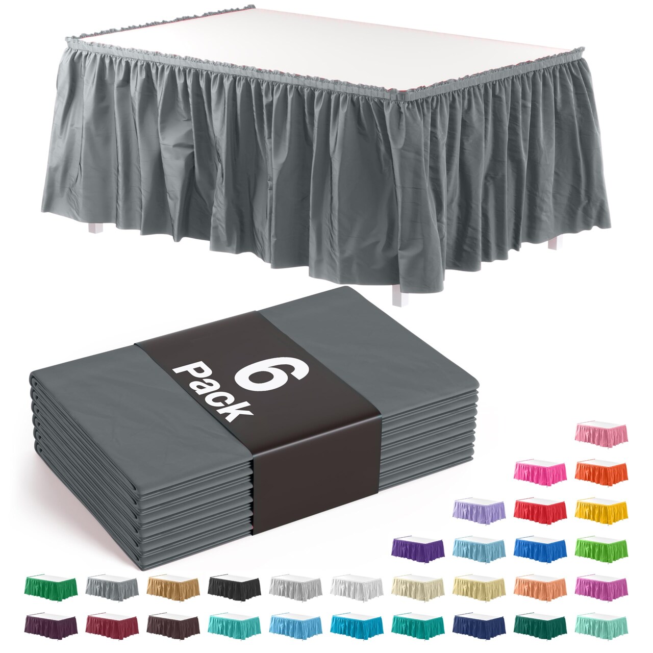 Ruffle Disposable Table Skirt 14 Ft Long Pleated Table Skirts with Adhesive Strip – Fits 6ft+ Rectangle or Round Tables – Ideal for Birthday Parties, Gender Reveal, Baby Showers & Event Decorations 6 pack by Exquisite